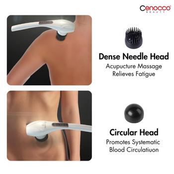 Preview: Masseur à Batterie Sans Fil - Massage Profond Polyvalent Corps - 6 Têtes Interchangeables, 12 Modes, Autonomie 2h - Blanc