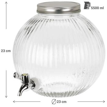 Preview: set di 2 Elegante distributore di bevande in vetro, forma sferica, 5,5 litri, con rubinetto e coperchio - per un pratico servizio di bevande