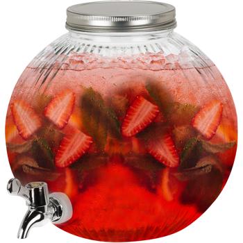 Preview: set di 2 Elegante distributore di bevande in vetro, forma sferica, 5,5 litri, con rubinetto e coperchio - per un pratico servizio di bevande