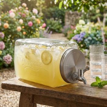 Preview: Set di 2 dispenser per bevande in vetro – capacità 3 litri ciascuno con rubinetto e coperchio – ideale per punch, limonata e acqua – igienico e di stile
