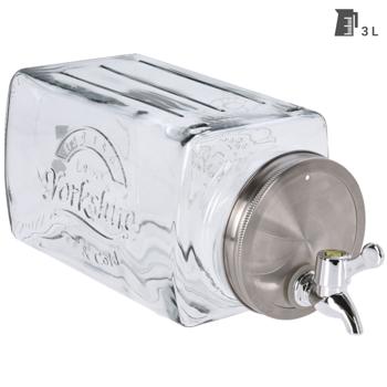 Preview: Dispenser per bevande in vetro – capacità 3 litri con rubinetto e coperchio – ideale per punch, limonata e acqua – igienico e di stile