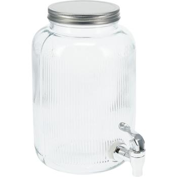 Preview: set of 2 Elegant glass beverage dispenser 4L cylinder shape - With lid & tap - Compact, versatile for party & everyday use