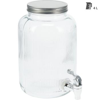 Preview: set of 2 Elegant glass beverage dispenser 4L cylinder shape - With lid & tap - Compact, versatile for party & everyday use