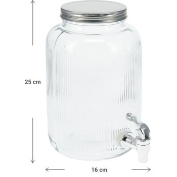 Preview: set of 2 Elegant glass beverage dispenser 4L cylinder shape - With lid & tap - Compact, versatile for party & everyday use
