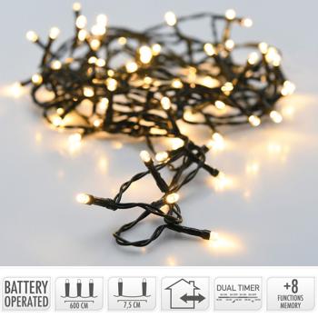 Preview: Fata LED con 8 modalità di luce e timer, 6,5 m, a batteria, IP44, bianco caldo Preview: Fata LED con 8 modalità di luce e timer, 6,5 m, a batteria, IP44, bianco caldo