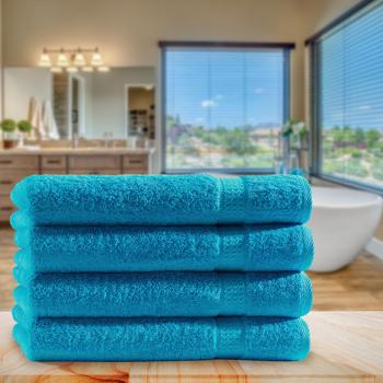 Preview: set di 4 asciugamani, 50 x 100 cm, 100% cotone di lusso, con 2 bordi, turchese