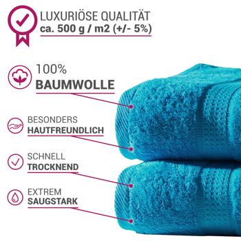 Preview: 2er-Set Duschtücher - 100% luxuriöse Baumwolle - Kuschelweich, saugstark, schnell trocknend für Ihr Bad - 70x140 cm, türkis, Öko-Tex
