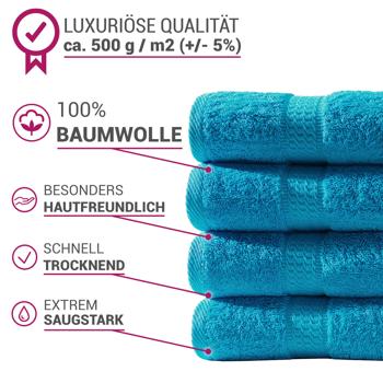Preview: Lot de 4 Draps de Douche Coton Luxueux Turquoise - 70x140 cm, 500 g/m² - Très Absorbants & Doux pour la Peau - Sèche Rapidement - Élégance Chic