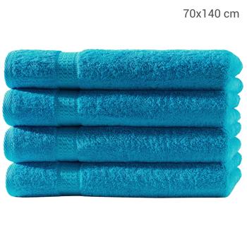 Preview: Lot de 4 Draps de Douche Coton Luxueux Turquoise - 70x140 cm, 500 g/m² - Très Absorbants & Doux pour la Peau - Sèche Rapidement - Élégance Chic