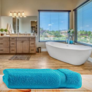 Preview: Drap de bain Turquoise - 100x150cm - 100% coton luxueux, moelleux, très absorbant, séchage rapide, 2 bordures tissées - Lavable machine 60°