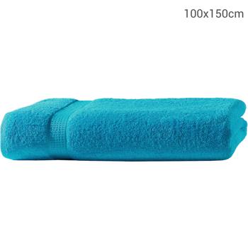 Preview: Drap de bain Turquoise - 100x150cm - 100% coton luxueux, moelleux, très absorbant, séchage rapide, 2 bordures tissées - Lavable machine 60°