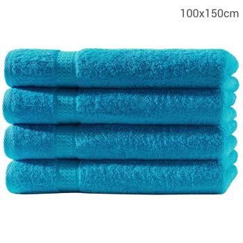 Preview: 4er-Set Badetücher luxuriöse Baumwolle - 100x150 cm kuschelweich saugstark schnell trocknend - OEKO-TEX zertifiziert, türkis mit 2 Bordüren