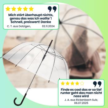 Preview: 4er-Set Stabiler Regenschirm mit Automatiköffnung, transparent, Ø 85 cm, moderner und stylischer Regenlook, leichte Handhabung Preview: 4er-Set Stabiler Regenschirm mit Automatiköffnung, transparent, Ø 85 cm, moderner und stylischer Regenlook, leichte Handhabung