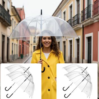 Lot 4 Parapluies Dôme Transparents - Ouverture Automatique - Design Moderne Chic Ø 85 cm - Protection Pluie Ultra Efficace