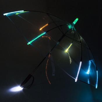 Preview: Parapluie LED transparent Ø 98 cm - Changement de couleur avec 10 LEDs, 2 modes d’éclairage - Lampe de poche intégrée