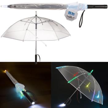Preview: Lot de 2 Parapluies LED Dôme Transparent - Changement de Couleur & Lampe de Poche Intégrée - 10 LED, 2 Modes d‘Éclairage, Ø 98 cm
