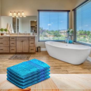 Preview: Lot de 4 gants de toilette 100% coton turquoise - Doux, moelleux, ultra absorbants, séchage rapide - 21x16cm, 500g/m² - Lavable 60°C