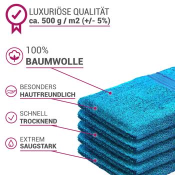 Preview: Lot de 4 gants de toilette 100% coton turquoise - Doux, moelleux, ultra absorbants, séchage rapide - 21x16cm, 500g/m² - Lavable 60°C