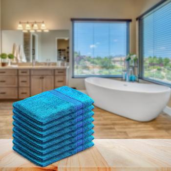 Preview: 8er-Set Waschhandschuhe aus 100% Baumwolle, Frottee-Waschlappen - sehr saugstark, strapazierfähig & schnell trocknend - 2 Bordüren, 60°C waschbar, türkis