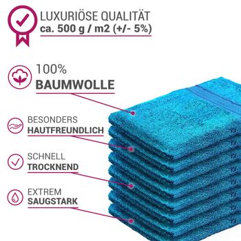 Preview: 8er-Set Waschhandschuhe aus 100% Baumwolle, Frottee-Waschlappen - sehr saugstark, strapazierfähig & schnell trocknend - 2 Bordüren, 60°C waschbar, türkis