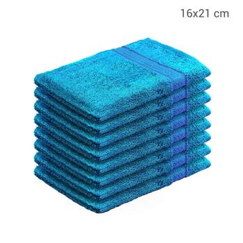 Preview: 8er-Set Waschhandschuhe aus 100% Baumwolle, Frottee-Waschlappen - sehr saugstark, strapazierfähig & schnell trocknend - 2 Bordüren, 60°C waschbar, türkis