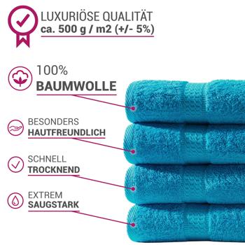Preview: Handtuchset 12-teilig - 4 Gäste-, 4 Hand- & 4 Duschtücher - 100% Baumwolle, türkis - kuschelweich, saugstark, OEKO-TEX Standard 100 zertifiziert