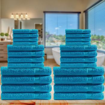 Preview: Set de 24 Serviettes 100% Coton Turquoise - 8 invités, 8 mains, 8 bain - Doux, Absorbant, Luxe - Sèche rapide - Élégance salle de bain