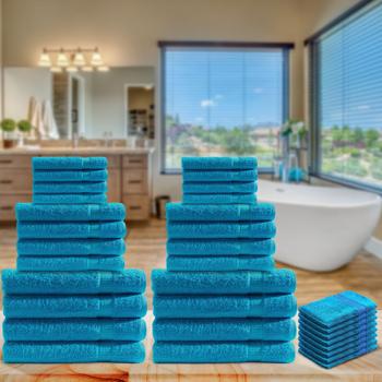 Preview: Lot de 32 Serviettes Éponge 100% Coton Turquoise - Doux & Moelleux, Très Absorbant - Lavable Machine 60°C, Séchage Rapide