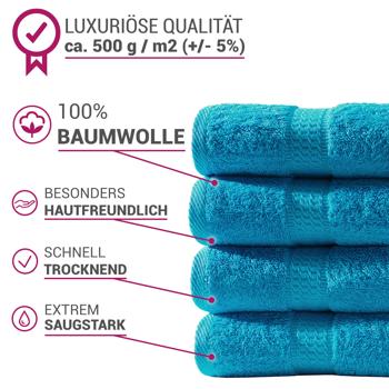 Preview: Lot de 32 Serviettes Éponge 100% Coton Turquoise - Doux & Moelleux, Très Absorbant - Lavable Machine 60°C, Séchage Rapide