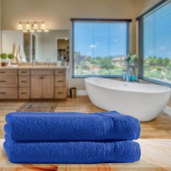 Preview: 2er-Set Luxus Duschtücher (70x140cm): 100% Baumwolle (500g/m²), Royal blau, 2 Bordüren - Saugstark, weich, schnelltrocknend