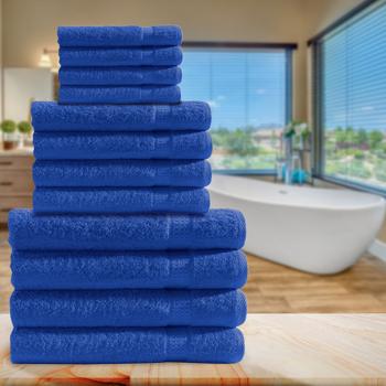 Preview: Handtuchset 12-teilig royal - 4x Gäste-, 4x Hand-, 4x Duschtücher - 100% Baumwolle 500g/m² - Saugstark, weich, hautfreundlich, maschinenwaschbar