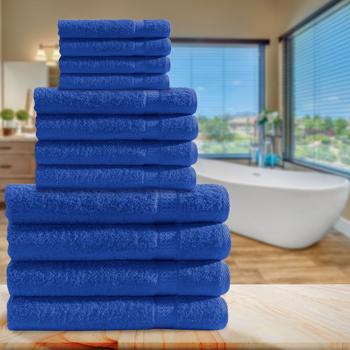 Preview: Handtuchset 12-teilig - Royal 4 Gäste-, 4 Hand- & 4 Badetücher - 100% Baumwolle 500g/m² - Kuschelweich, saugstark & schnelltrocknend - bis 60° waschbar