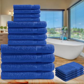 Preview: 16-tlg. Handtuch-Set Frottee royal - Flauschig weich, saugstark & schnelltrocknend - 4 Gäste-, 4 Hand-, 4 Bade-, 4 Waschlappen - 100% Baumwolle, 500 g/m²