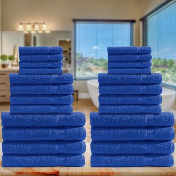 Preview: Set de 24 Serviettes Coton Royal - Douces & Absorbantes, 500 g/m² - 8 Serviettes Invité, 8 Mains, 8 Douche - Lavable 60°