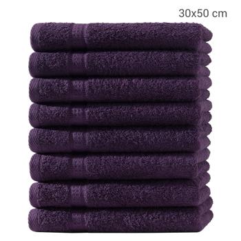 Preview: 8er-Set Gästetücher 30x50 cm - 100% luxuriöse Baumwolle - kuschelweich, saugstark, schnell trocknend - 2 Bordüren, aubergine, 500 g/m² - maschinenwaschbar