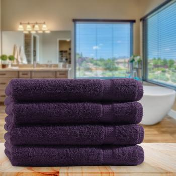 Preview: Lot de 4 Serviettes Bain Aubergine - 100% Coton Luxueux 50x100cm - Douces Absorbantes Séchage Rapide - Élégance Chic
