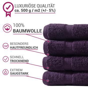 Preview: Lot de 4 Serviettes Bain Aubergine - 100% Coton Luxueux 50x100cm - Douces Absorbantes Séchage Rapide - Élégance Chic