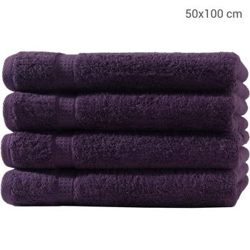 Preview: Lot de 4 Serviettes Bain Aubergine - 100% Coton Luxueux 50x100cm - Douces Absorbantes Séchage Rapide - Élégance Chic