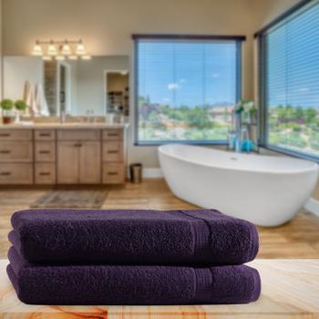 Preview: 2er-Set Duschtücher - 100% luxuriöse Baumwolle, 70x140 cm, kuschelweich & saugstark, aubergine - hautfreundlich, schnell trocknend, mit 2 Bordüren