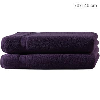 Preview: 2er-Set Duschtücher - 100% luxuriöse Baumwolle, 70x140 cm, kuschelweich & saugstark, aubergine - hautfreundlich, schnell trocknend, mit 2 Bordüren