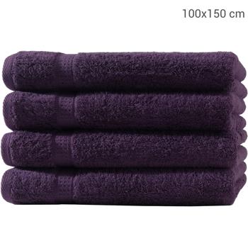 Preview: Set 4 Draps de Bain Aubergine - 100x150cm Coton Luxueux 500g/m² Doux Absorbant Séchage Rapide - 2 Bordures Élégantes