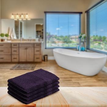 Preview: Lot de 4 gants de toilette 100% coton - doux, moelleux, très absorbants, avec dragonne - aubergine - env. 21x16cm, 500 g/m² - Lavable 60°C