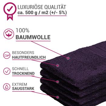Preview: 8er-Set Waschhandschuhe Frottee - 100% Baumwolle, flauschig weich & saugstark - Mit Schlaufe, 60°C waschbar - Aubergine, 21x16cm, 500g/m²
