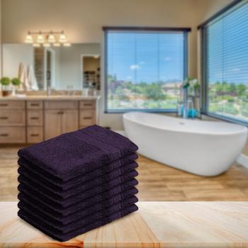 Preview: 8er-Set Waschhandschuhe Frottee - 100% Baumwolle, flauschig weich & saugstark - Mit Schlaufe, 60°C waschbar - Aubergine, 21x16cm, 500g/m²