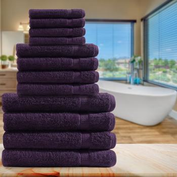 Preview: Handtuchset 12-teilig - luxuriöse Baumwollqualität, kuschelweich & saugstark - maschinenwaschbar bis 60°, aubergine für Bad & Gäste