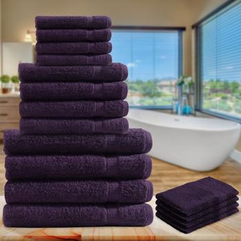 Preview: 16-teiliges Frottee Handtuch-Set aubergine - Flauschig weich, saugstark & schnelltrocknend - 100% Baumwolle, 500 g/m², 60° waschbar