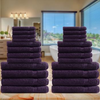 Preview: Set de serviettes 24 pièces - Coton luxueux 500 g/m² - Aubergine - Douces, absorbantes, séchage rapide, lavable 60°