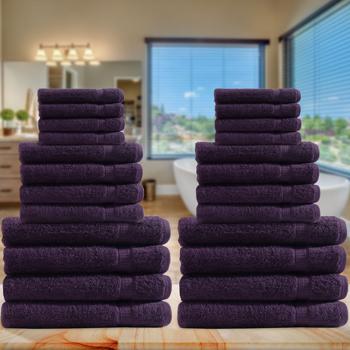 Preview: Set de Serviettes 24 Pièces Aubergine - 100% Coton Luxueux, Très Absorbantes & Sèchent Rapidement - 8 Serviettes Invité, 8 Bain, 8 Douche - Lavable 60°