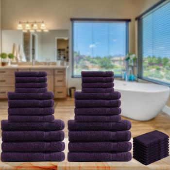 Preview: set de 32 serviettes en éponge, 8 serviettes d‘invité, 8 serviettes de bain, 8 serviettes de douche et 8 gants de toilette, aubergine
