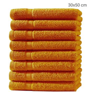 Preview: 8er-Set Gästetücher - luxuriöse 100% Baumwolle, 30x50 cm, 500 g/m² - weich, saugstark, schnelltrocknend - 2 Bordüren, terra - für Bad, Gästezimmer